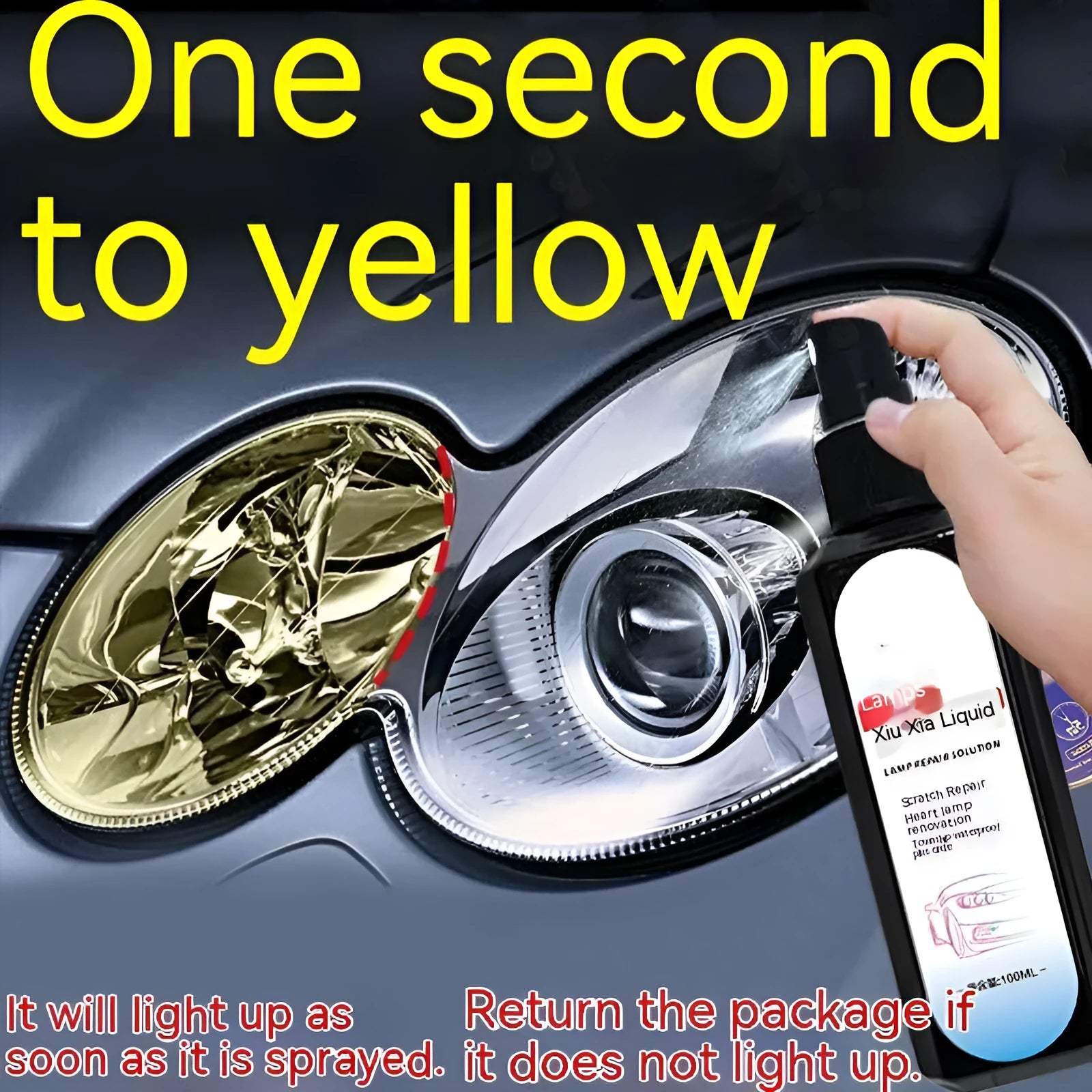 100ml bottle of car headlight restoration fluid for plastic lens cleaning and oxidation removal