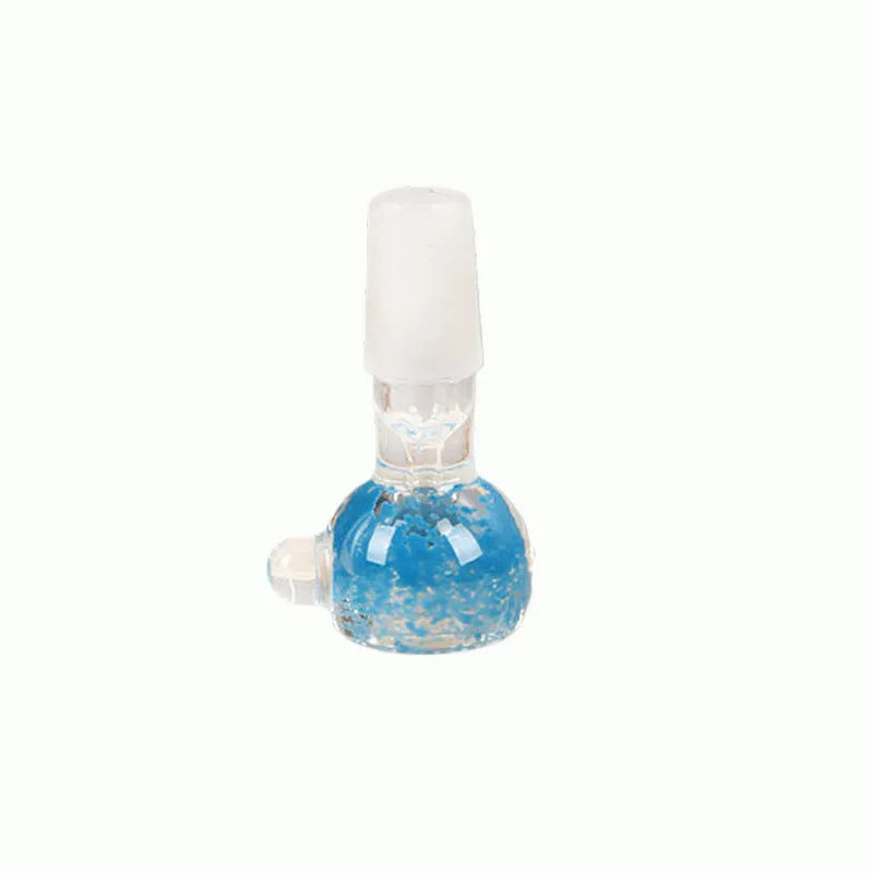 A transparent coloured glass trumpet-shaped smoking pipe, 7cm long, on a plain background.