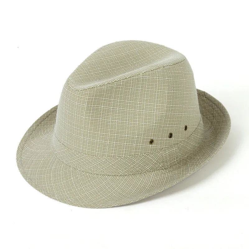 Classic thickened fedora hat for men in suit material, shown in various colours and sizes.