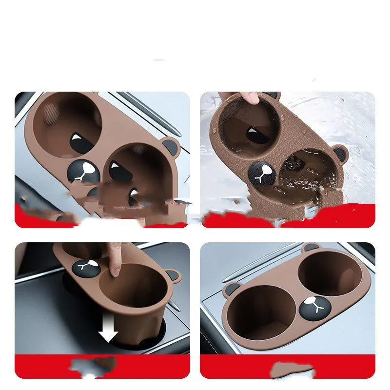 Silicone car cup holder limiter insert in grey colour for central control areas