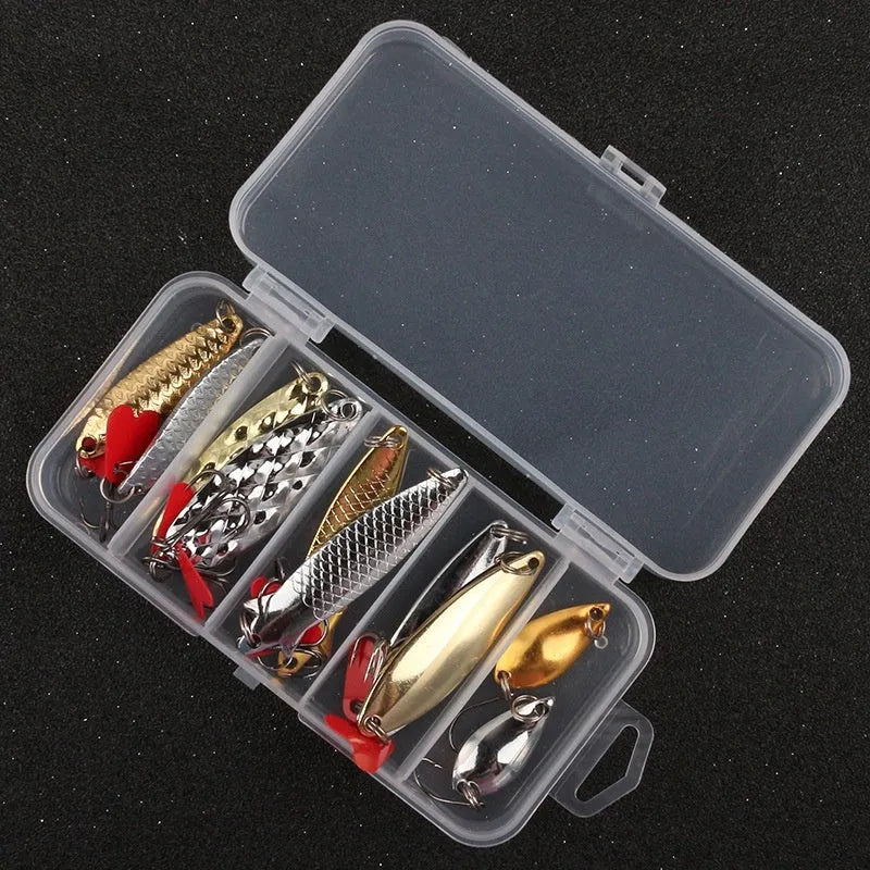 Gold and silver metal pineapple sequins for fishing lures, packaged in sets of 11, 21, or 36 pieces.