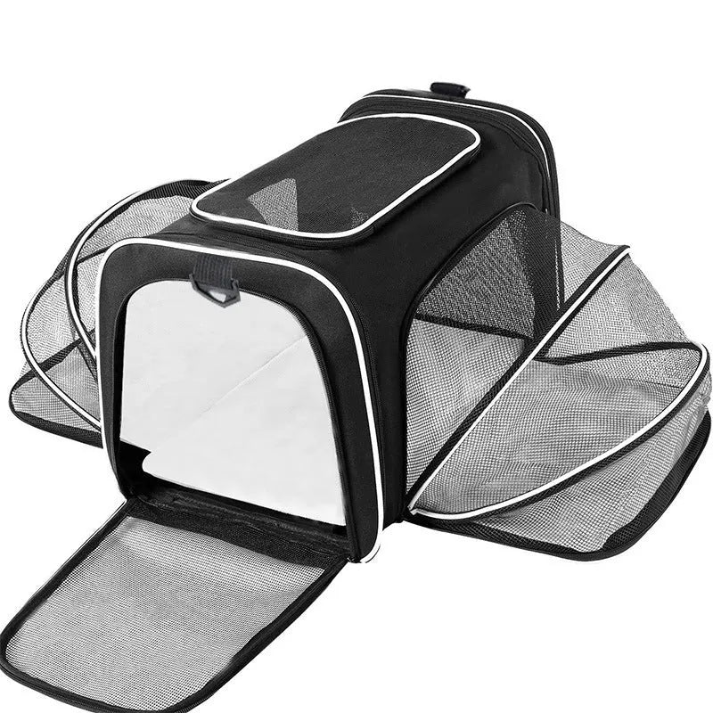 600D cation cat carrier bag in black, black with red piping, grey with blue edge or grey with green edge colours
