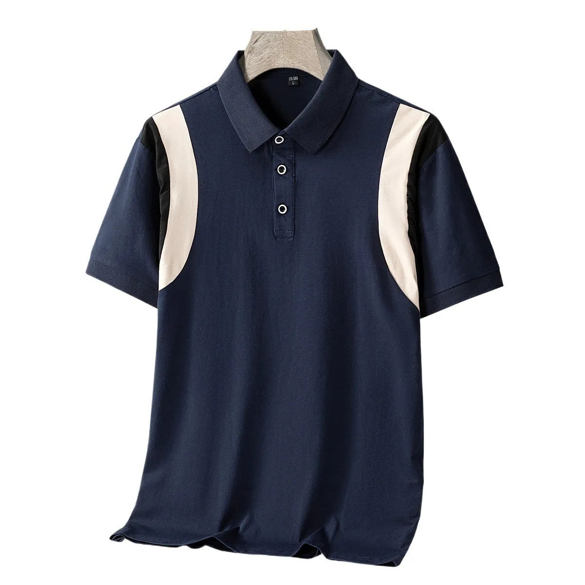 Men's striped thin cotton short sleeve t-shirt with lapel collar in loose Korean fit