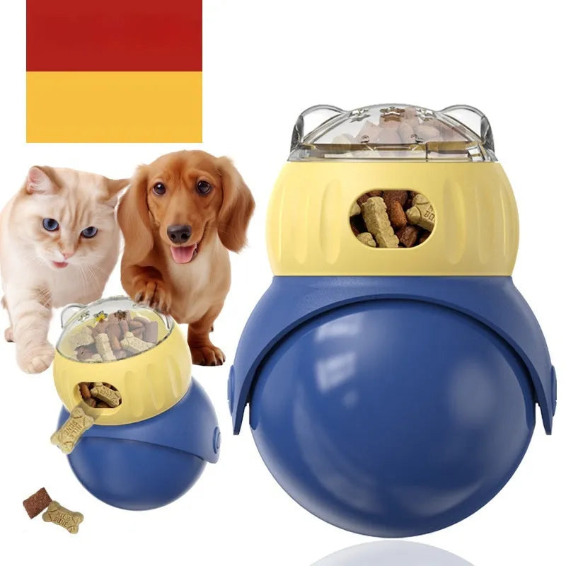 Morandi yellow and blue owl-shaped self-service cat puzzle feeder toy