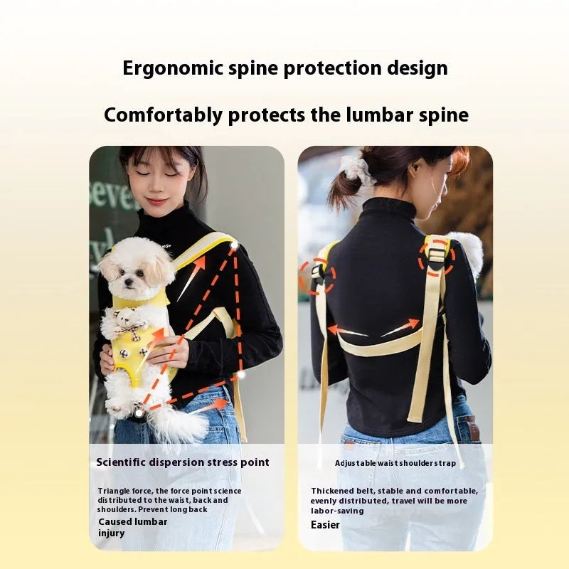 Soft canvas pet chest carrier bag with animal pattern in multiple colour and size options.