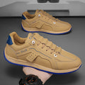 Men's anti-skid slip-on flat skateboard shoes with artificial PU upper, mesh lining, and front lace closure in green colour