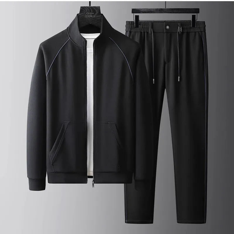 Men's stand collar casual sports suit in polyvinyl alcohol fibre with slim fit styling and long sleeves