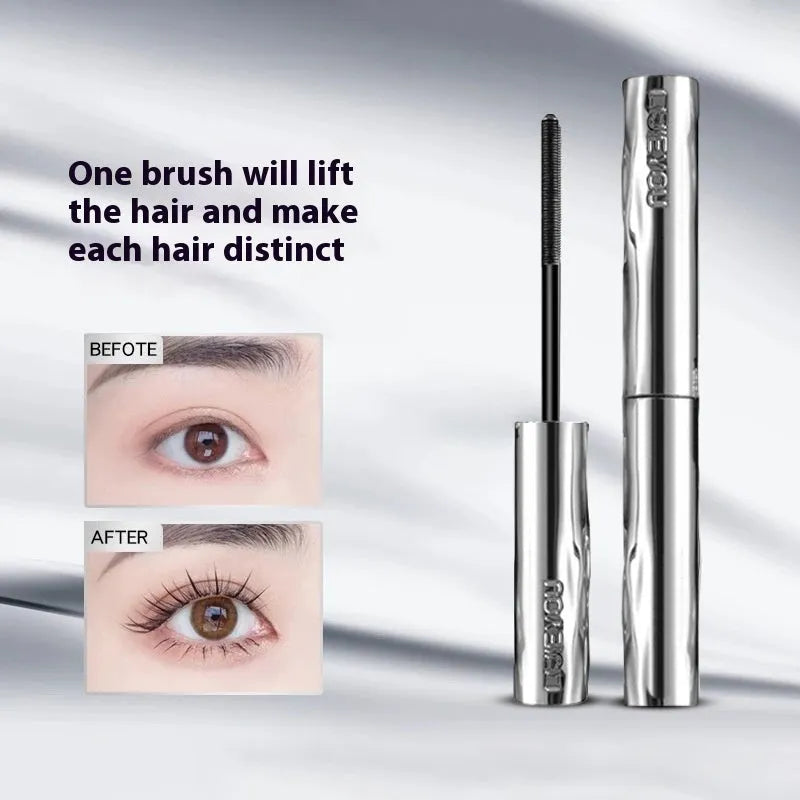 Steel tube waterproof mascara with eyelash curler option in black or brown