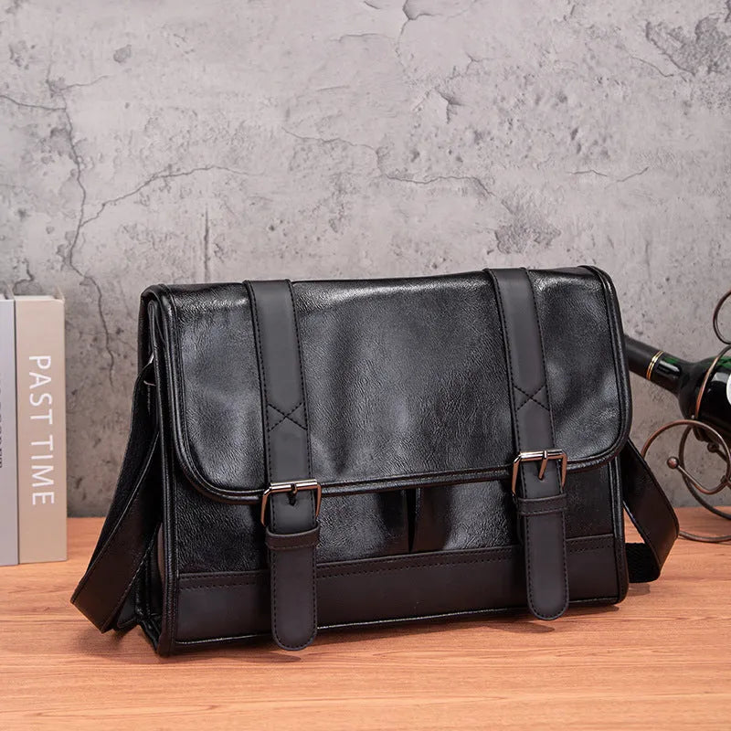 Black Korean style men's commuter backpack with anti-theft function and decorative sewing thread detailing