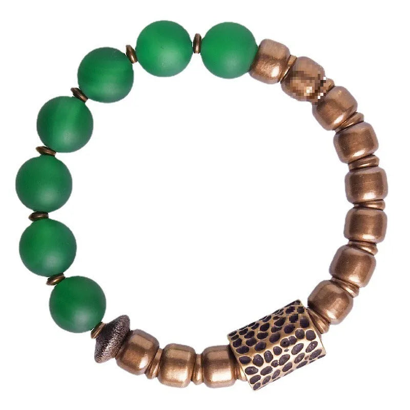 Retro ethnic style natural agate bracelet for couples in green or red, with old processing technique