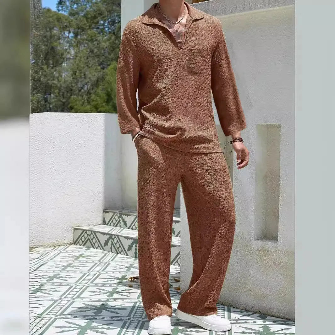 Men's casual shirt trousers set in lake blue colour with shirt jacket and matching trousers