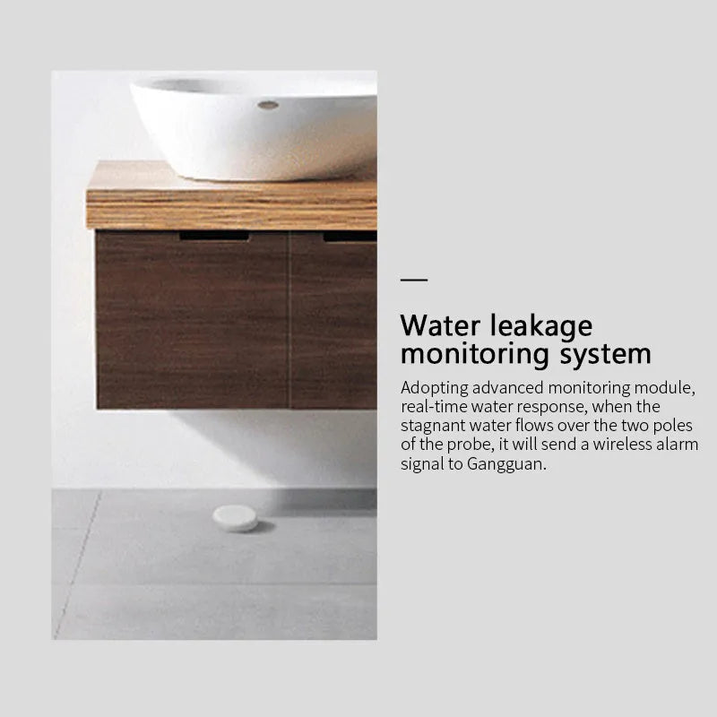 Zigbee wireless water leak sensor with compact PC housing for smart home flood detection