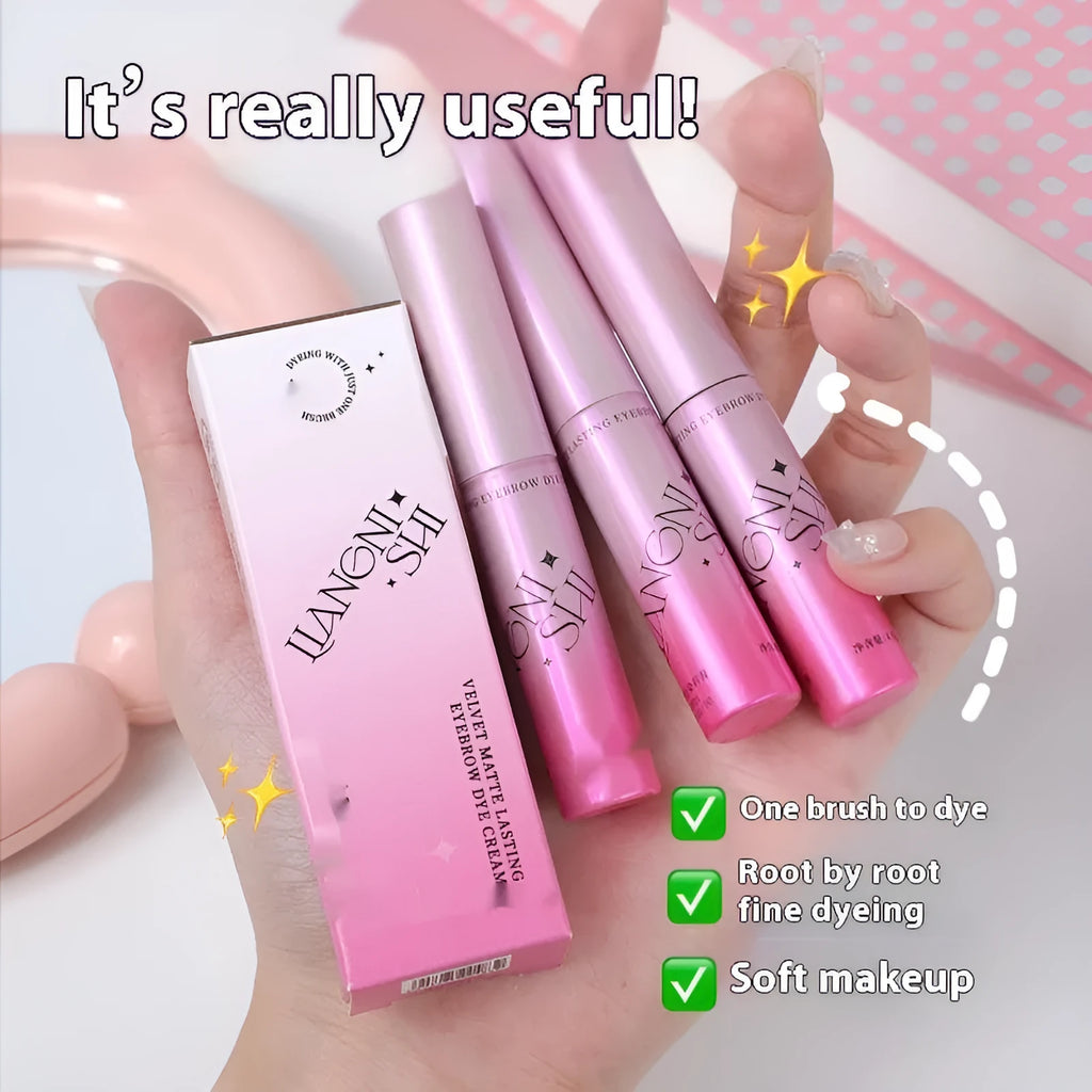 Long-lasting velvet fog eyebrow cream in 4.5g tube with grey and brown shades for natural makeup