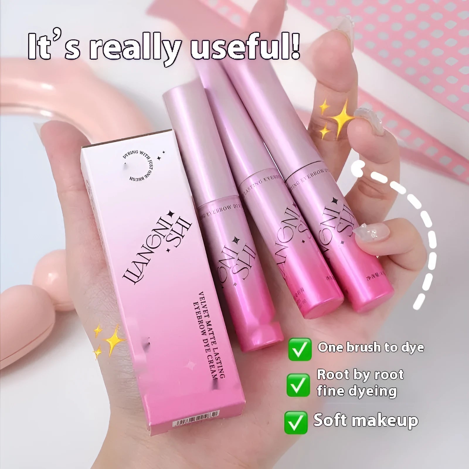 Long-lasting velvet fog eyebrow cream in 4.5g tube with grey and brown shades for natural makeup
