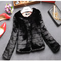 Women's faux fur short top in beige colour with regular sleeves and 40cm length