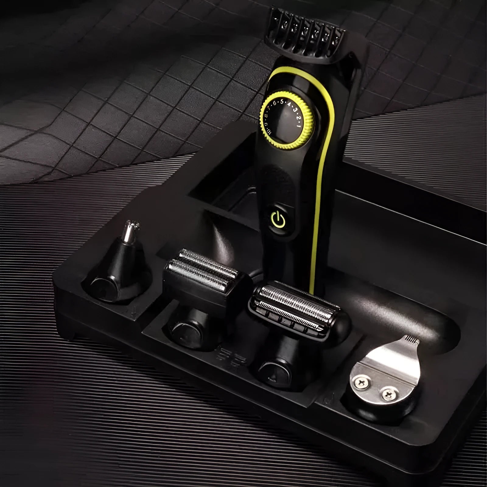 Black KM-696 household electric hair clipper set with USB charging cable and stainless steel blades