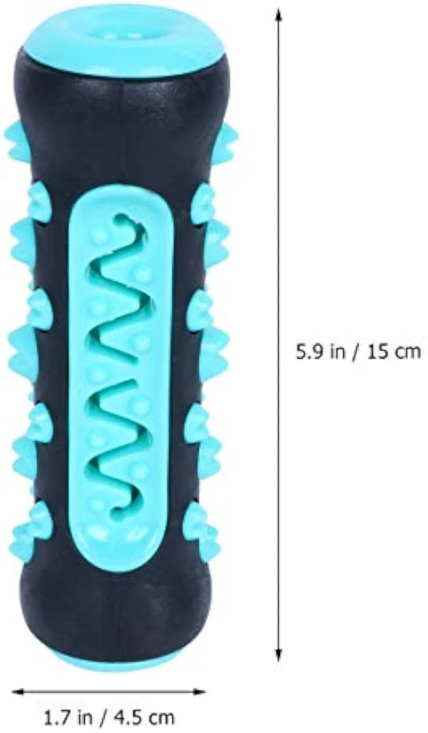 Natural rubber dog dental chew toy with ridges, 15cm long, in blue, green, yellow or black blue