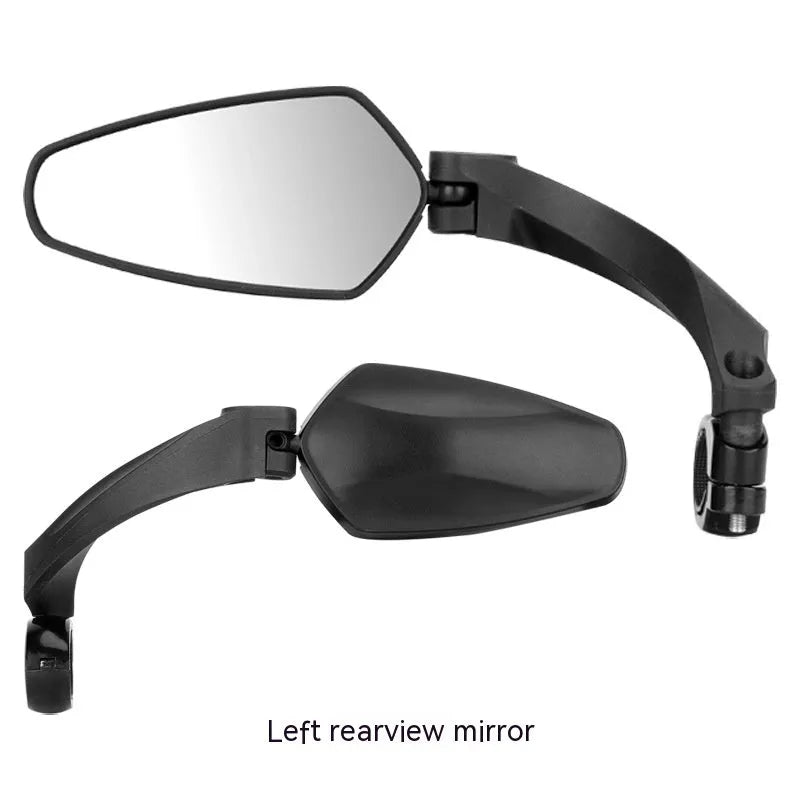 Black rotatable rearview mirror for mountain bike handlebars made from PMMA acrylic.