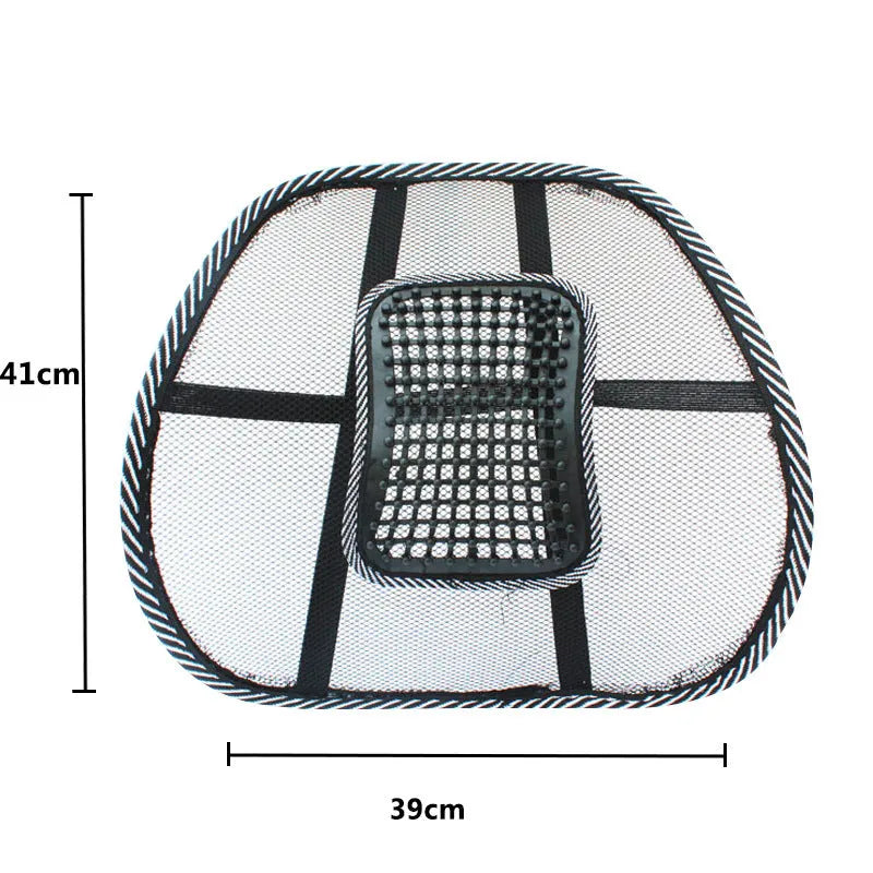 Black leather nail pattern car lumbar support pillow with steel wire frame