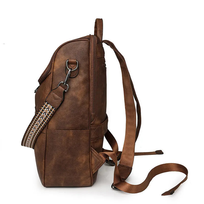 Retro college students backpack with curved shoulder straps in six colour options including black, blue, and yellow apricot