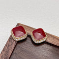 Red geometric square alloy earrings with seiko treatment for women