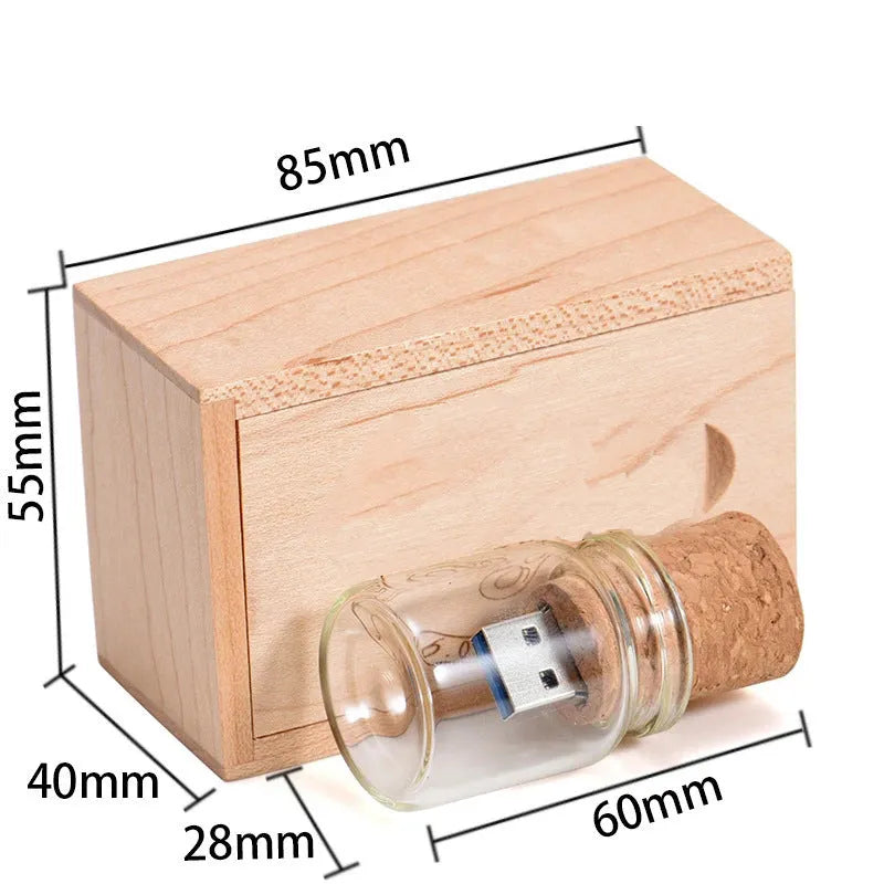Chocolate brown wooden drift bottle USB flash drive with custom graphic printing