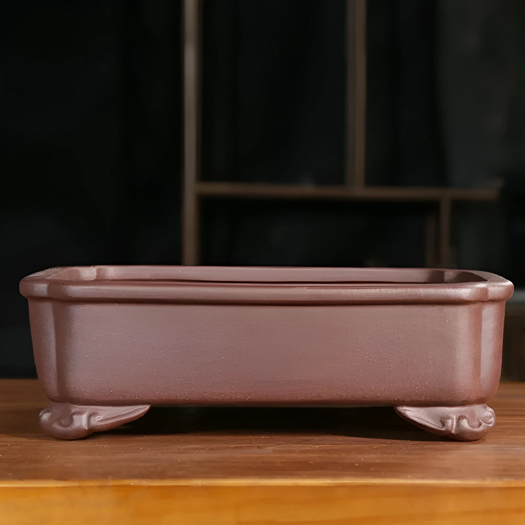 Purple sand rectangular bonsai planter with antique styling and corner-cutting design