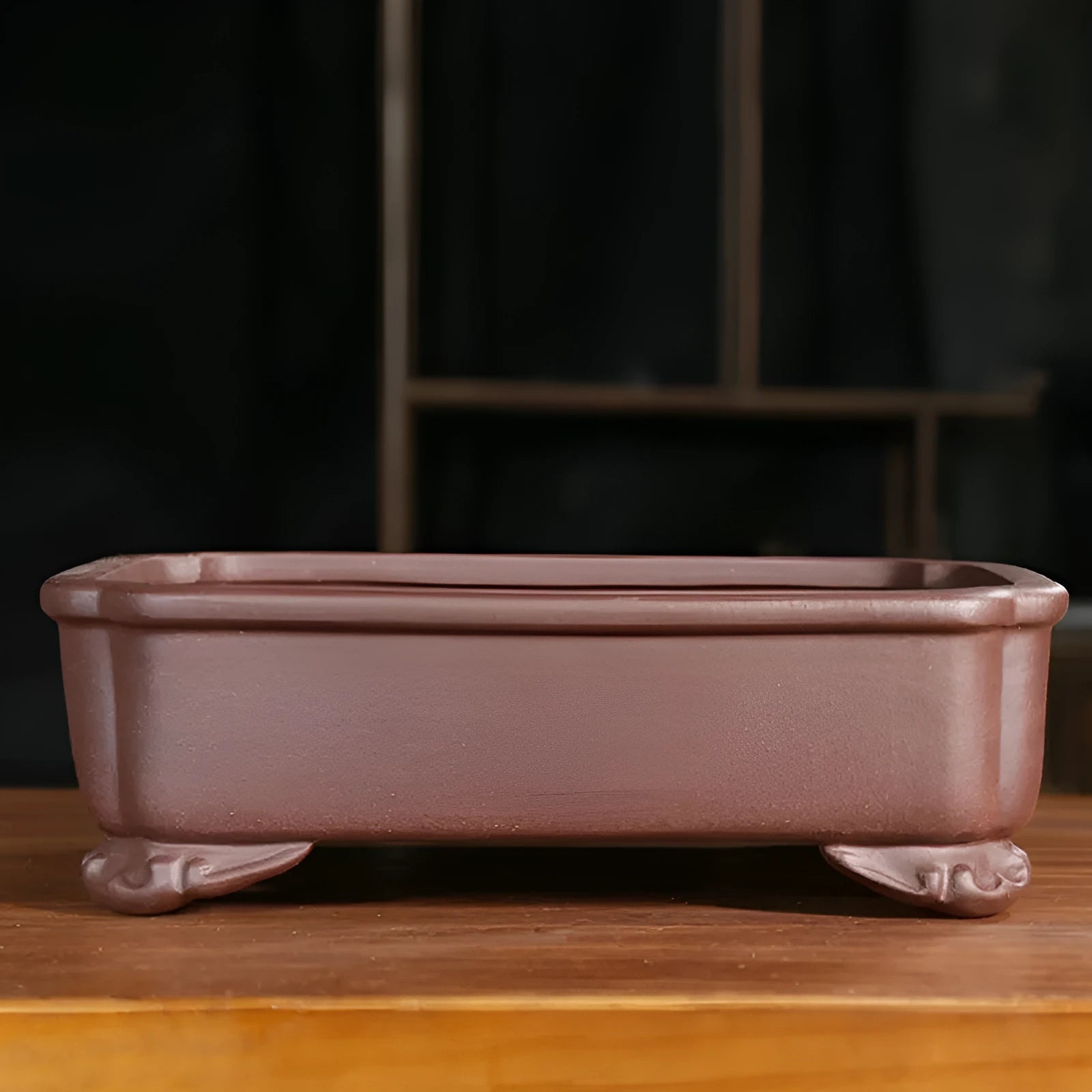 Purple sand rectangular bonsai planter with antique styling and corner-cutting design
