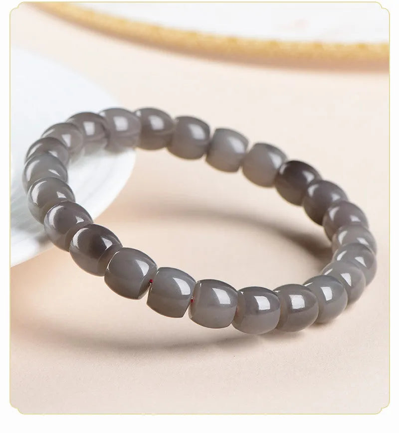 Smokey Violet Hetian Jade straight cut bracelet with 8x9mm beads