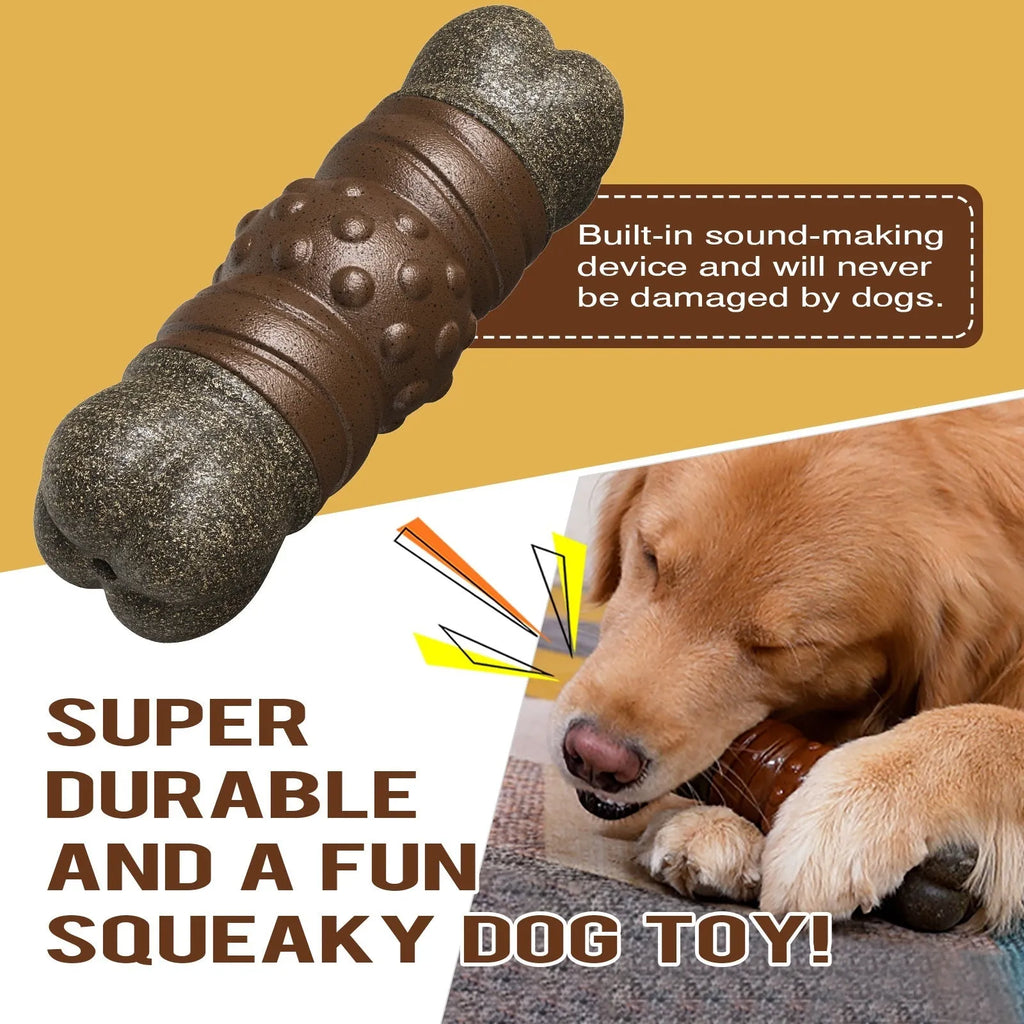 Wood color plastic bone-shaped molar rod toy for dog teeth cleaning and oral care