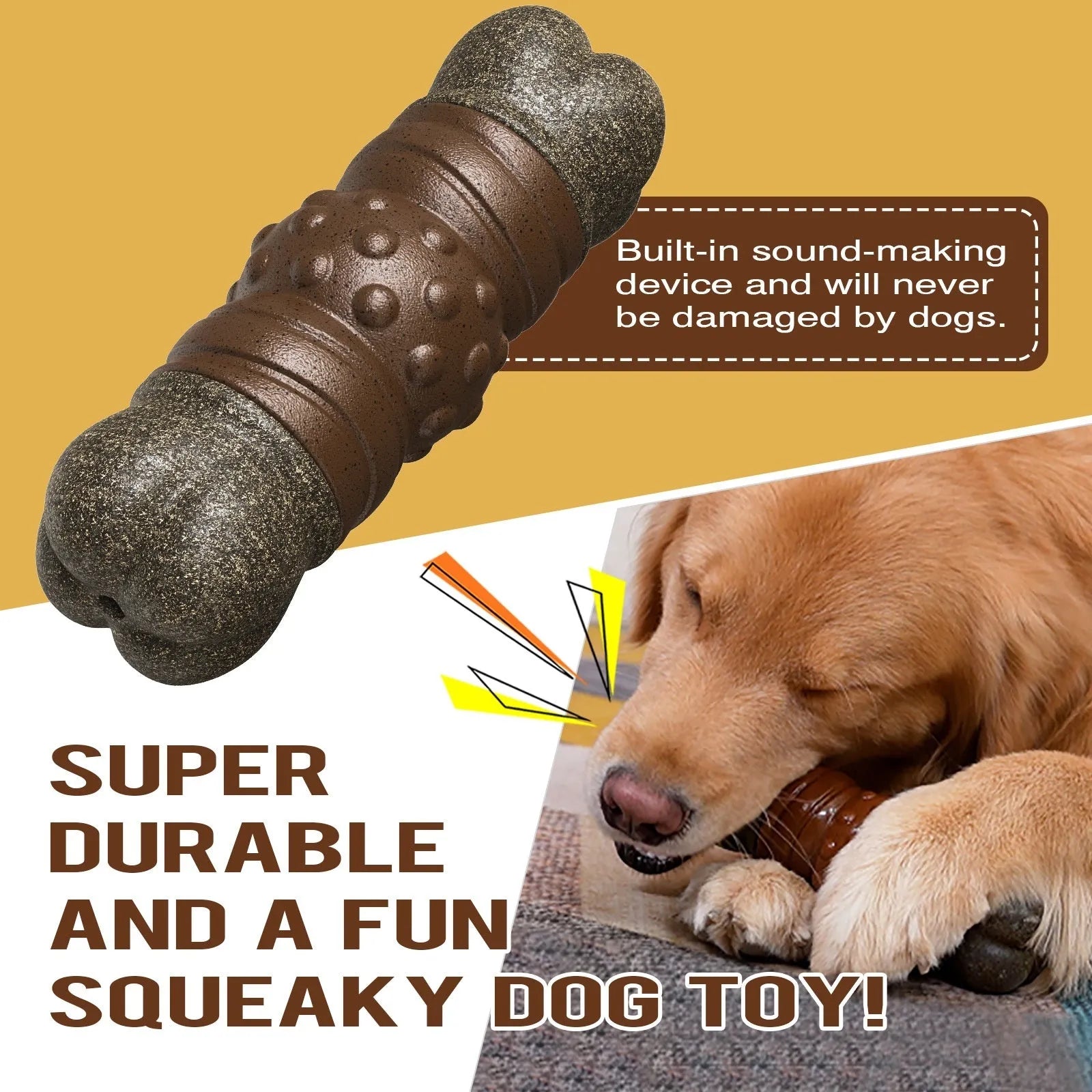 Wood color plastic bone-shaped molar rod toy for dog teeth cleaning and oral care