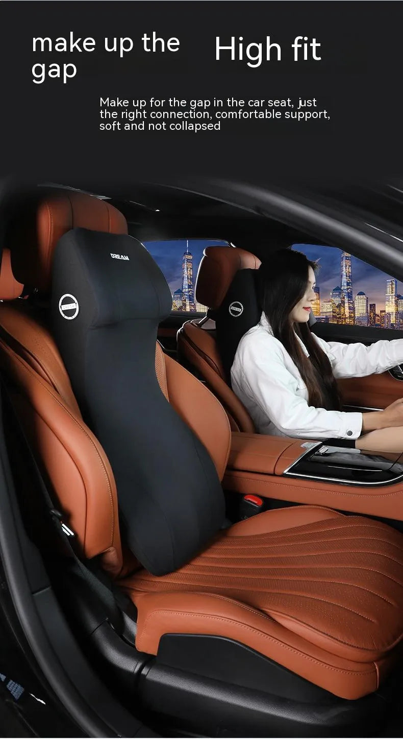 Automotive waist cushion and headrest lumbar support pillow with memory foam filler in six colour options
