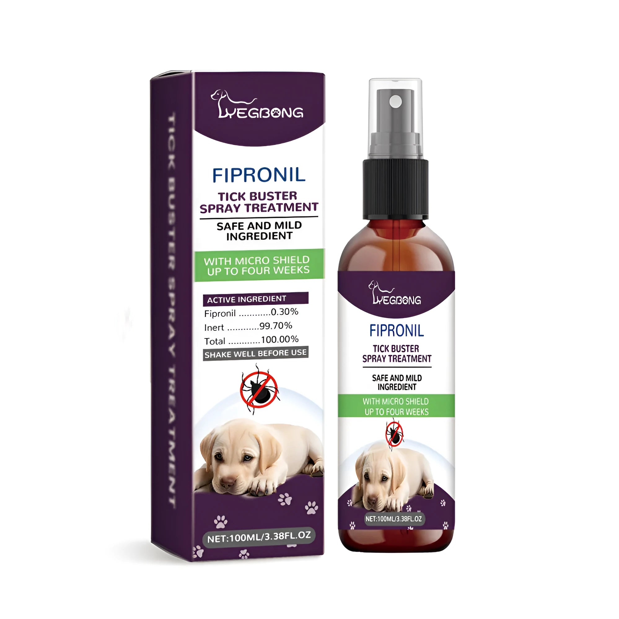 100ml pet pest spray bottle with fipronil and plant extracts for flea and tick control