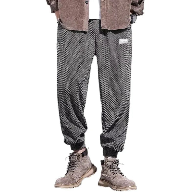 Men's ankle-tied casual sweatpants in black or grey straight-leg style