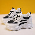 White height-increasing dad shoes mesh PU upper wedge heel 6-8cm platform casual sneakers