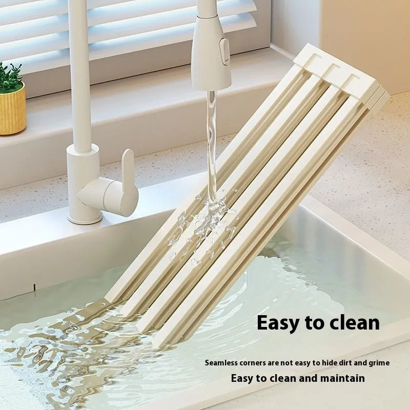 Milky white 304 stainless steel foldable kitchen draining rack with tri-fold design