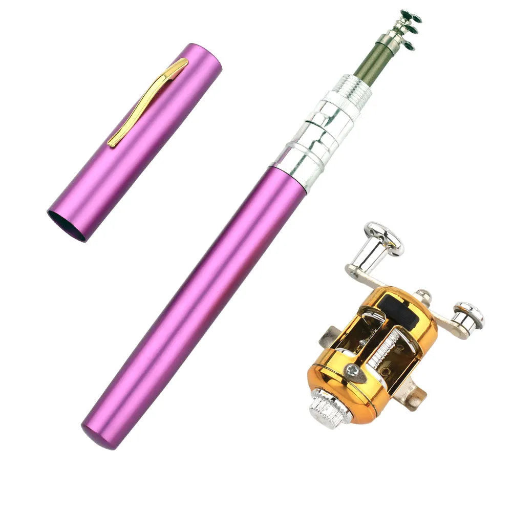 Telescopic pocket fishing rod kit shown collapsed in aluminium case and extended to 1m with ST5RL reel attached.