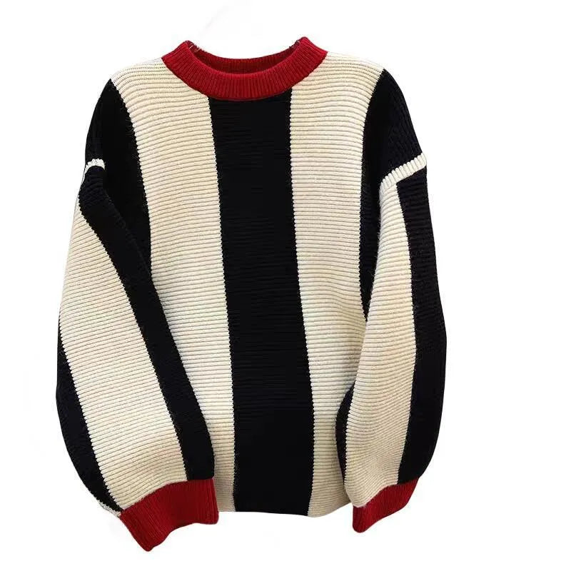 Women's striped cashmere sweater with round neck and contrast colour pattern in pullover style