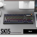 SK15 wired mechanical keyboard with central control knob in Autumn Water Blue colour on a desk.