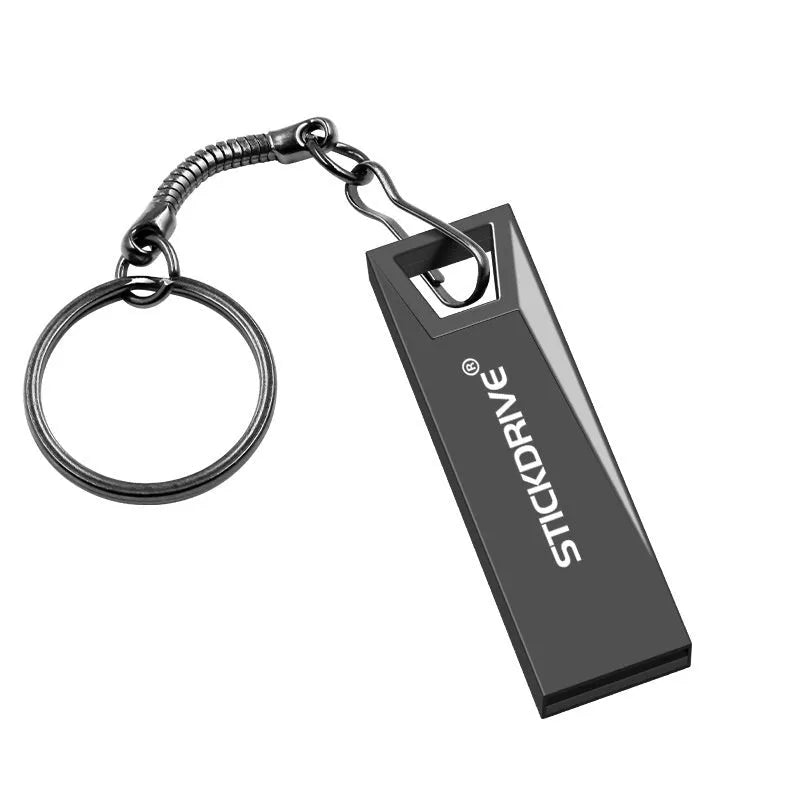 Metal car-shaped USB flash drive with chain attachment in black colour option