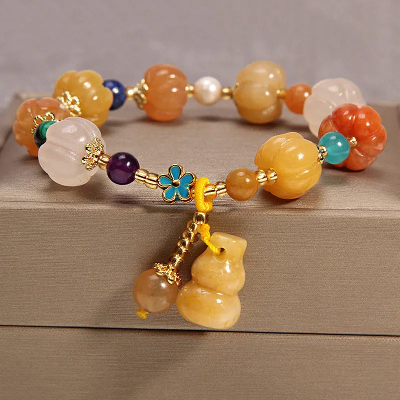 Yellow agate crystal women's bracelet with gold silk detailing, Japanese and South Korean style