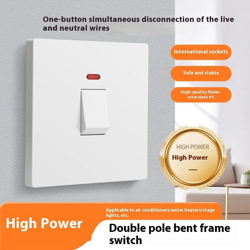 High current double break switch with illuminated panel for water heaters, in gold, grey, or white