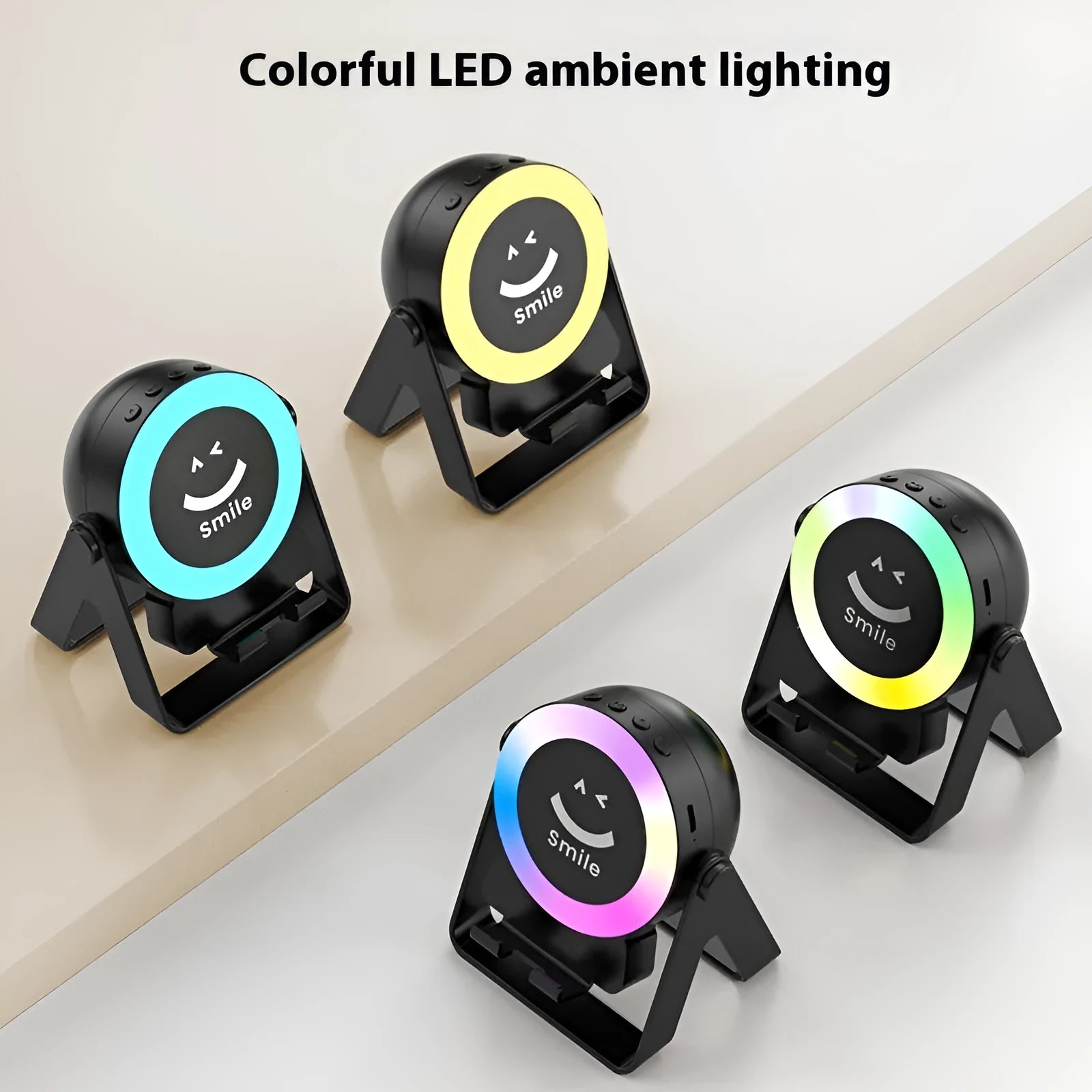 Black and white Bluetooth speaker with induction charging bracket and LED lighting