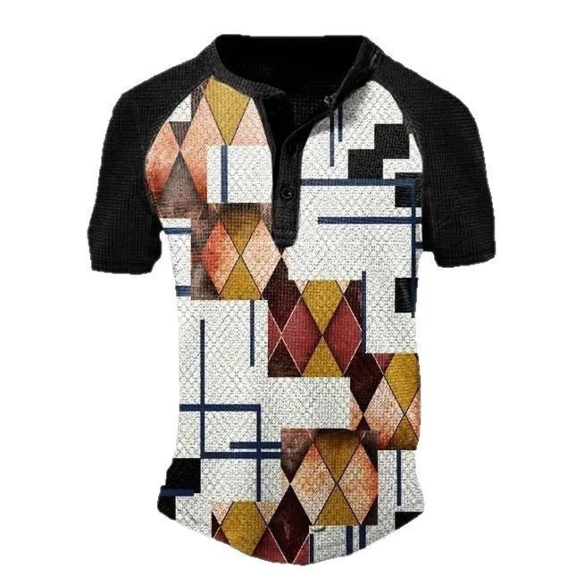 Men's short sleeve lapel button shirt in bird eye cloth polyester for summer sports