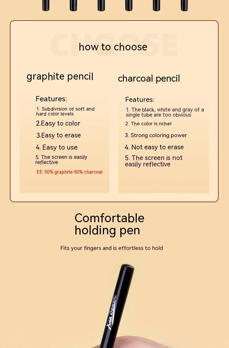 Wood-free graphite sketching pencils set with six grades HB 2B 4B 6B 8B EE for art drawing