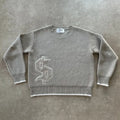 Grey jacquard loose-fitting knitwear coat with long sleeves and pullover style for autumn winter wear