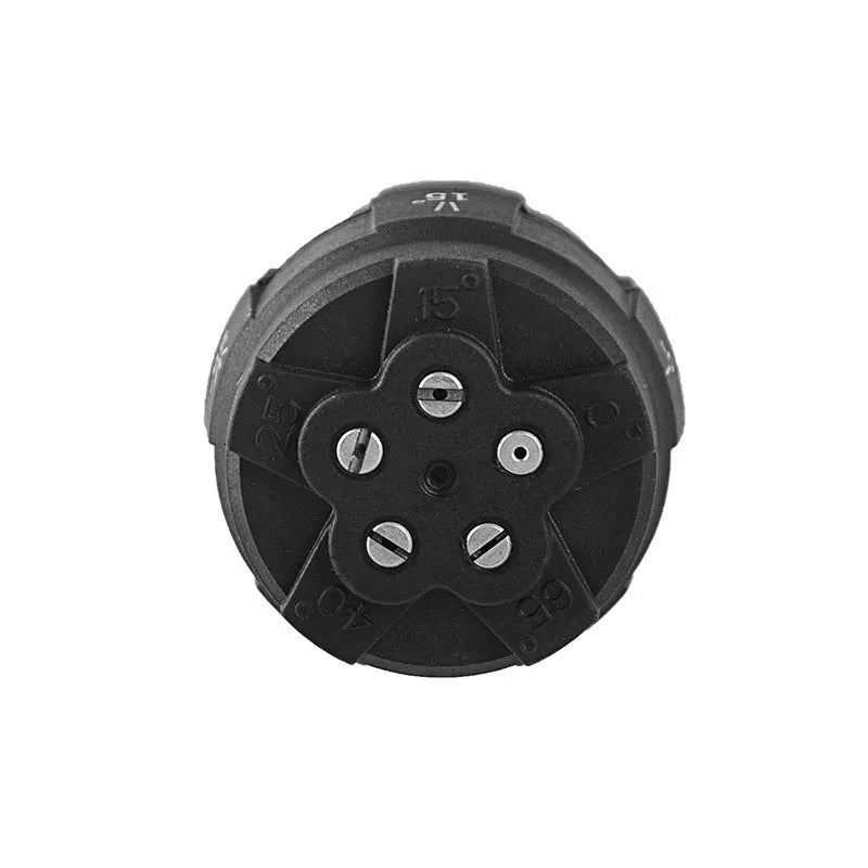 Five-in-one high-pressure water nozzle showing engineering plastic construction and rotational pattern selector