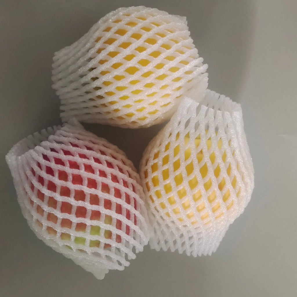 White foam shockproof protective net case showing net construction with size options from 6x5cm to 18x7cm