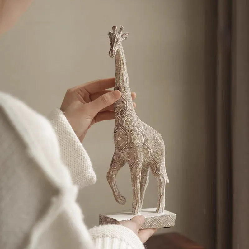 Wood colour European style giraffe resin ornament for home decor, 30.5cm tall.
