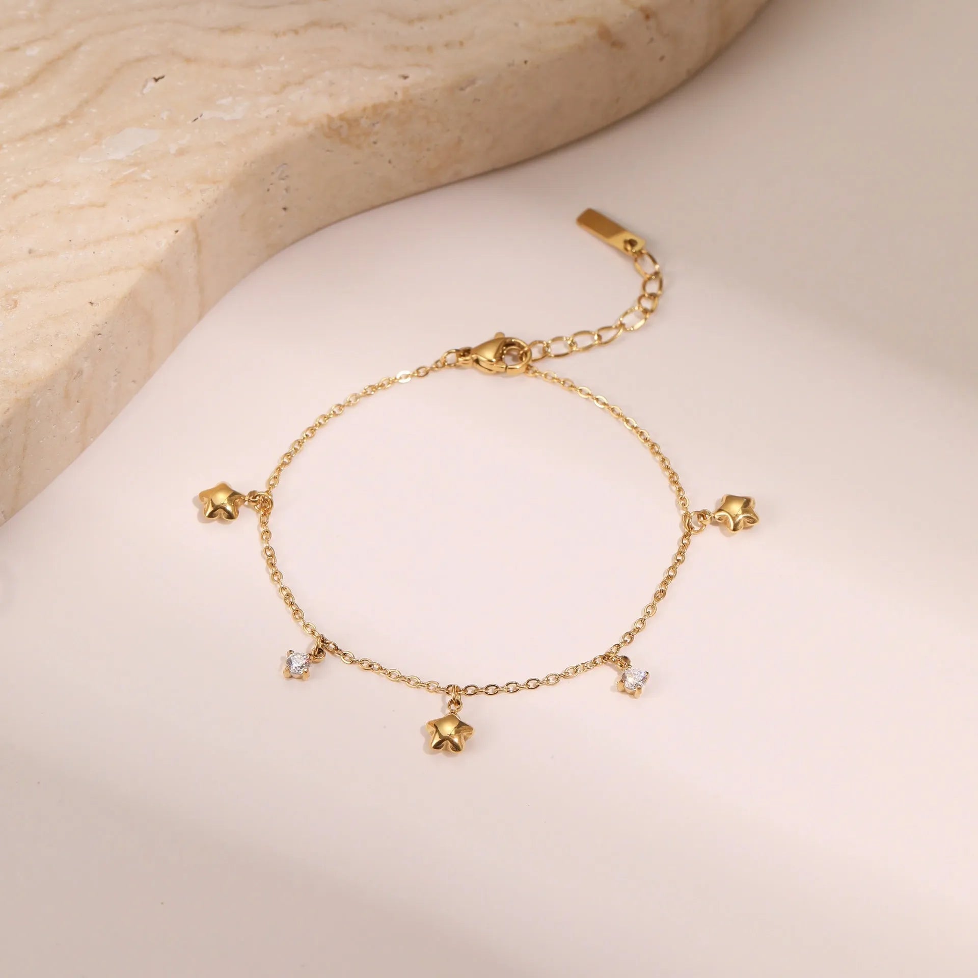 Ins titanium steel bracelet with 18K gold plating and zircon hexagonal star pendant for women